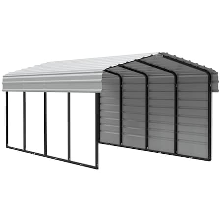 Arrow Storage Products Galvanized Steel Carport, W/ 1-Sided Enclosure, Compact Car Metal Carport Kit, 10'x20'x7', Eggshell CPH102007ECL1